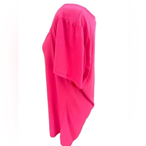 Torrid pink short sleeved tunic top, polyester and spandex blend, size 1 (14-16) - Picture 3 of 5